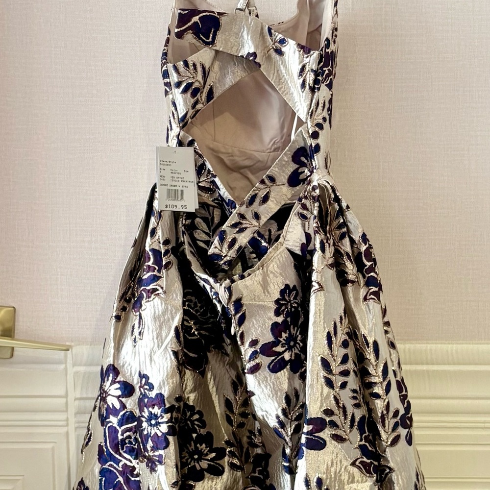 Morgan & Co. Cream, Indigo & Gold Floral Dress - Picture 7 of 9